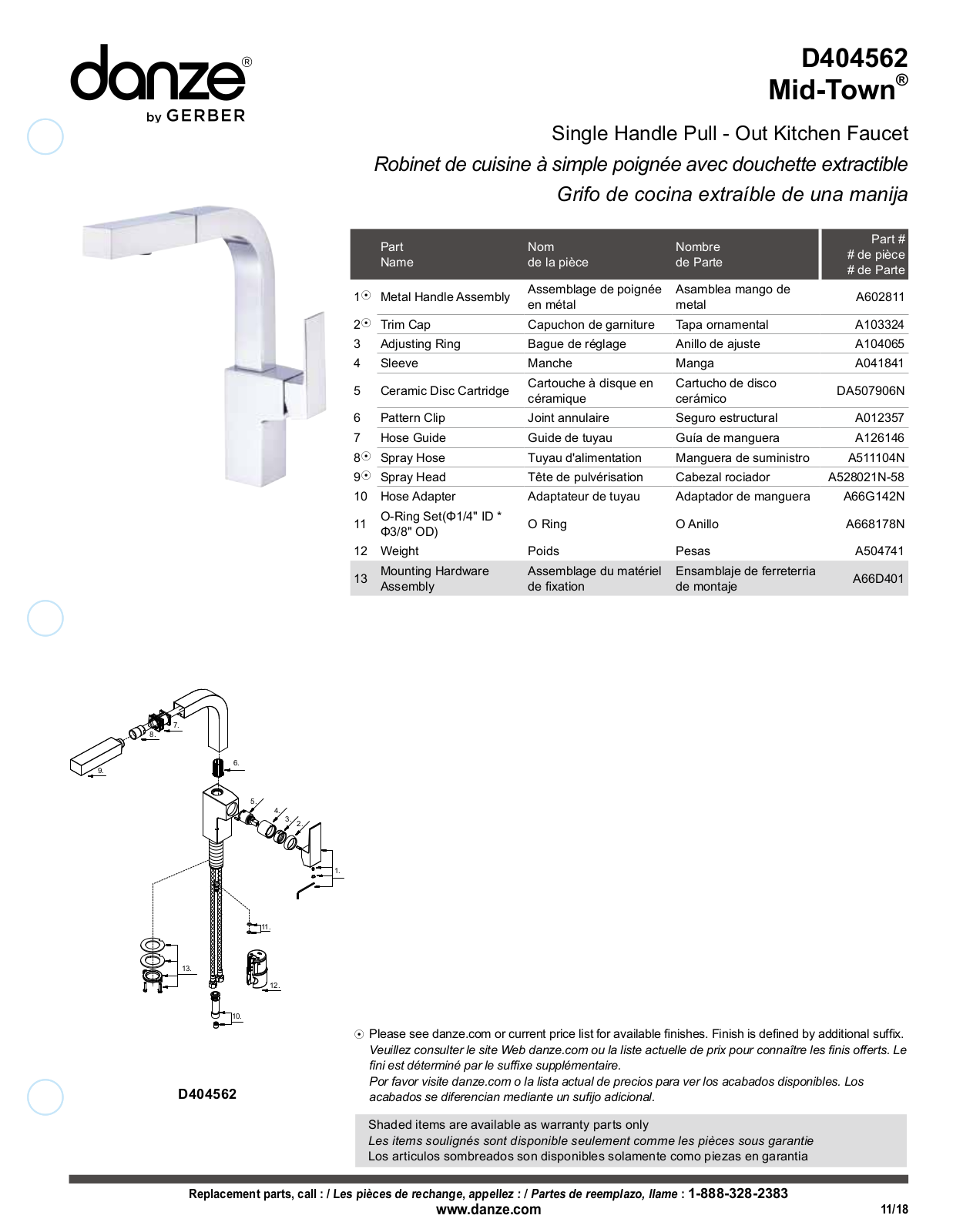 Gerber D404562, D404562SS, D404562BS Part List