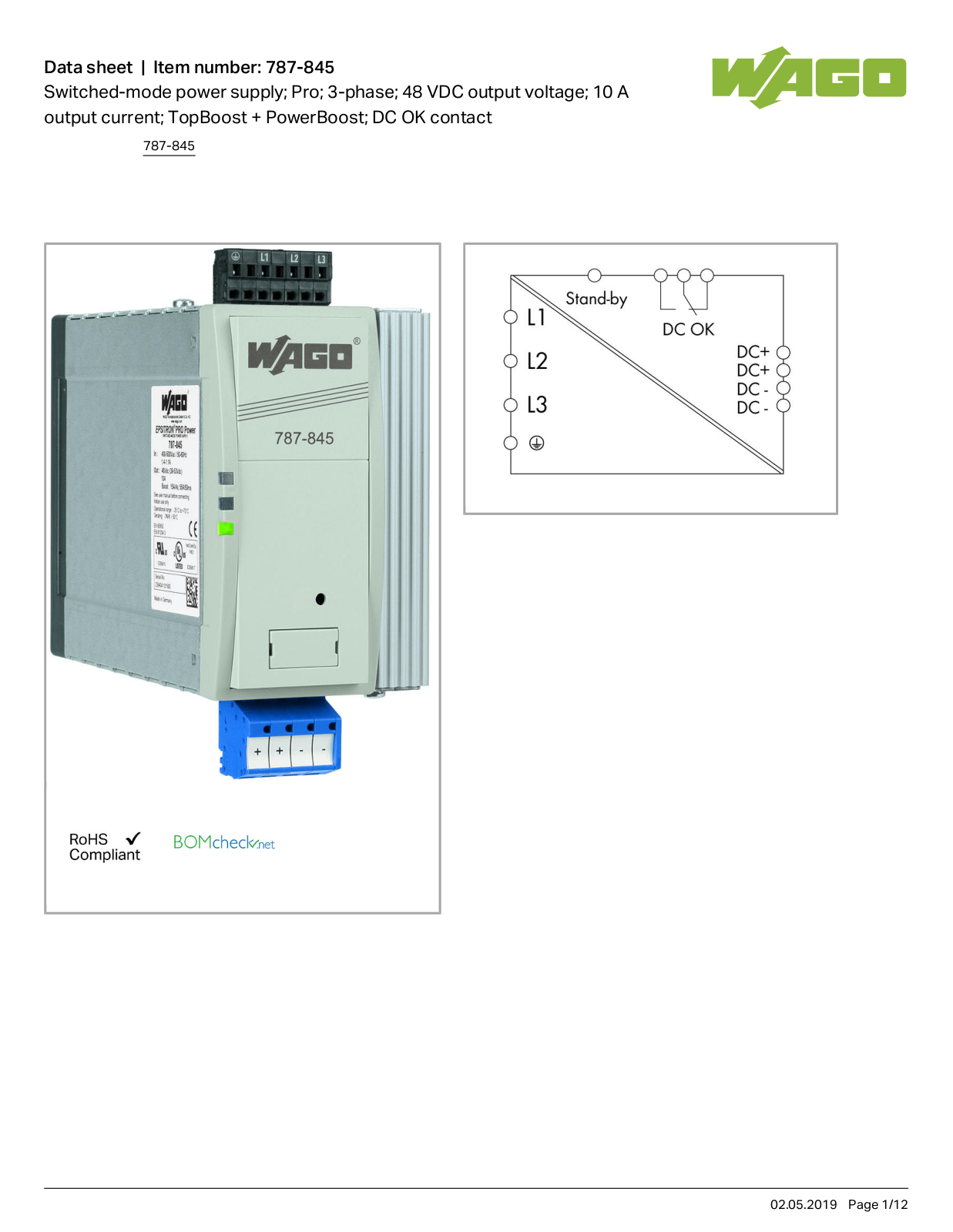 Wago 787-845 Data Sheet