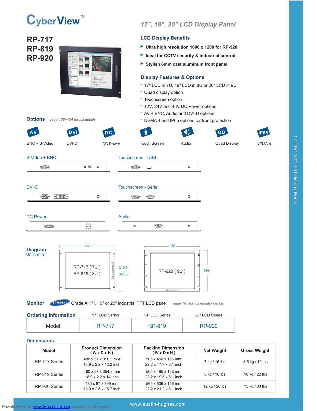 Austin Hughes CyberView RP-717, CyberView RP-819, CyberView RP-920 Specifications