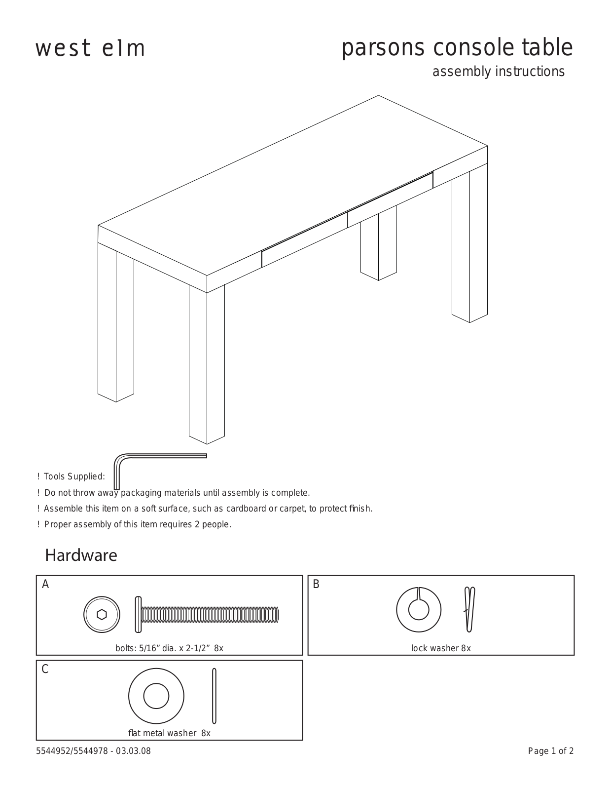 West Elm Parsons Console Table Assembly Instruction