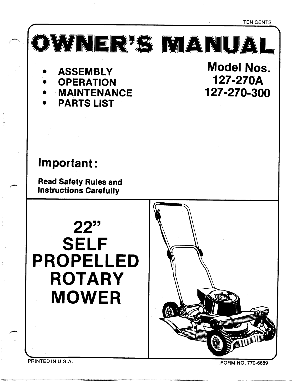 MTD 127-270A, 127-270-300 User Manual