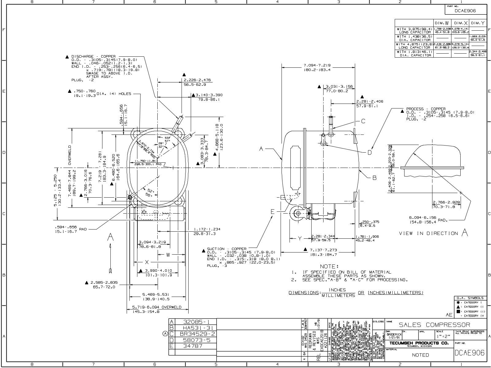 Tecumseh AEA0415EXA, AEA0415ZXD, AEA2411ZXA, AEA2411ZXC, AEA2411ZXD Drawing Data