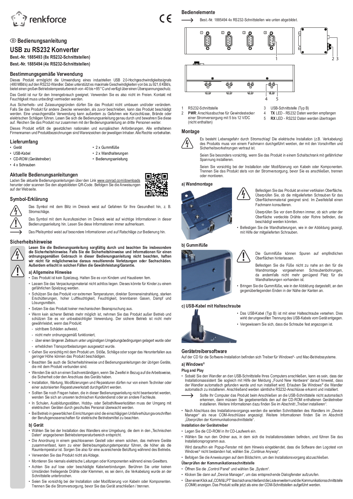 Renkforce 1885493, 1885494 Operating Instructions