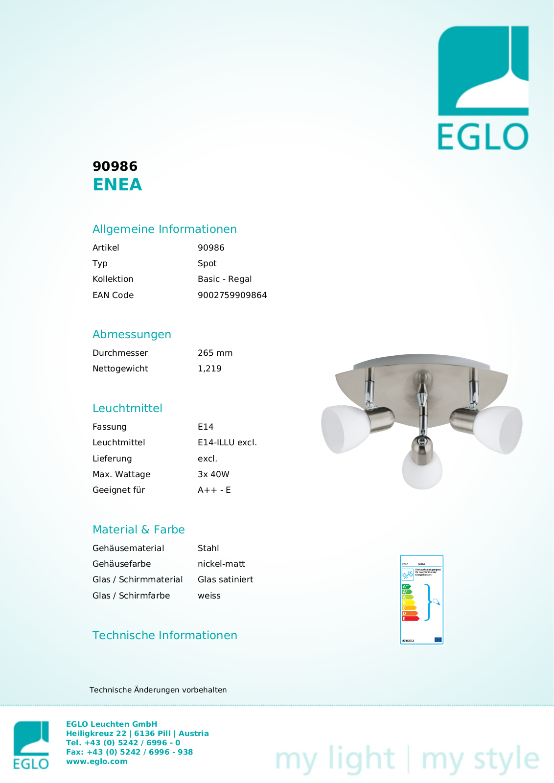 Eglo 90986 Service Manual