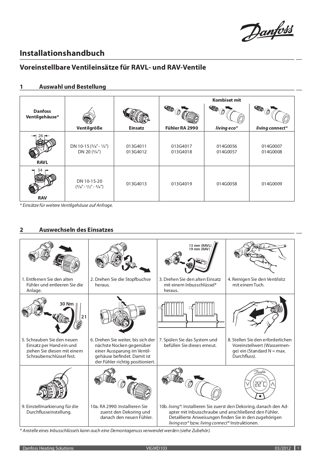 Danfoss Voreinstellbare Ventileinsätze Installation guide