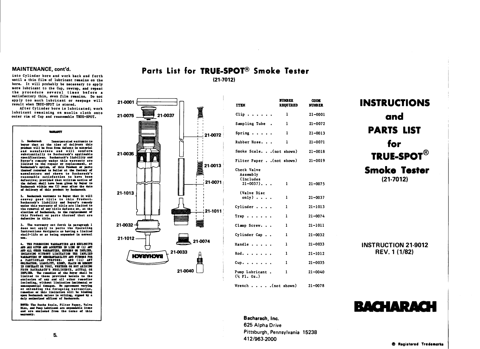 Bacharach 21-7012 User Manual