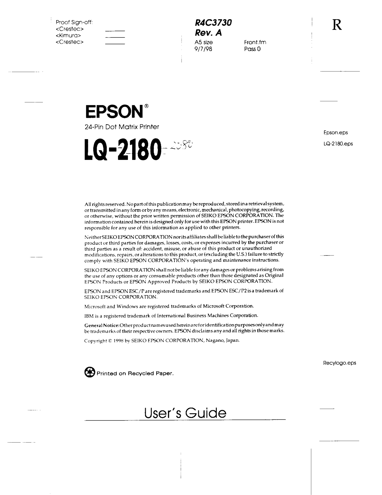 Seiko Epson FBP911B User Manual