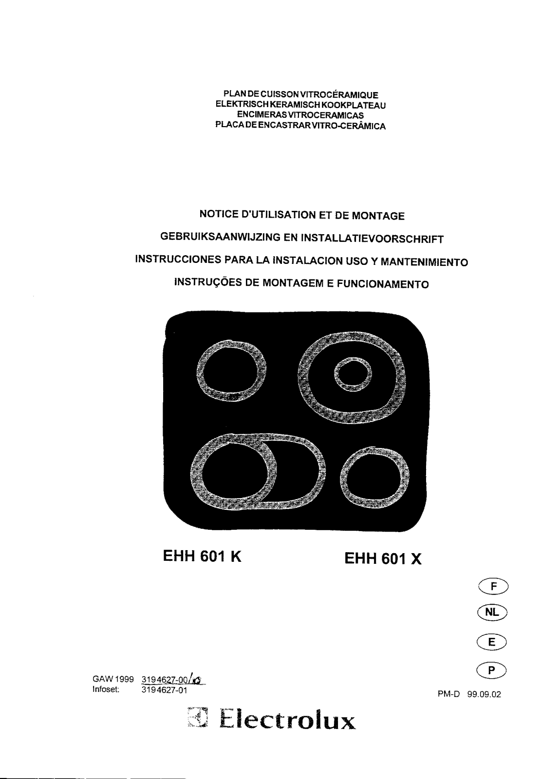 electrolux EHH601X, EHH601K User Manual