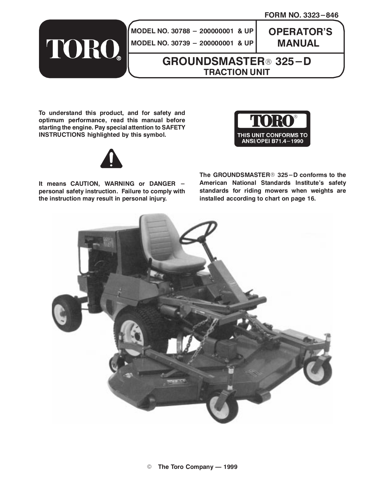 Toro 30739, 30788, Groundsmaster 325-D, 30741, 30795 Operator's Manual