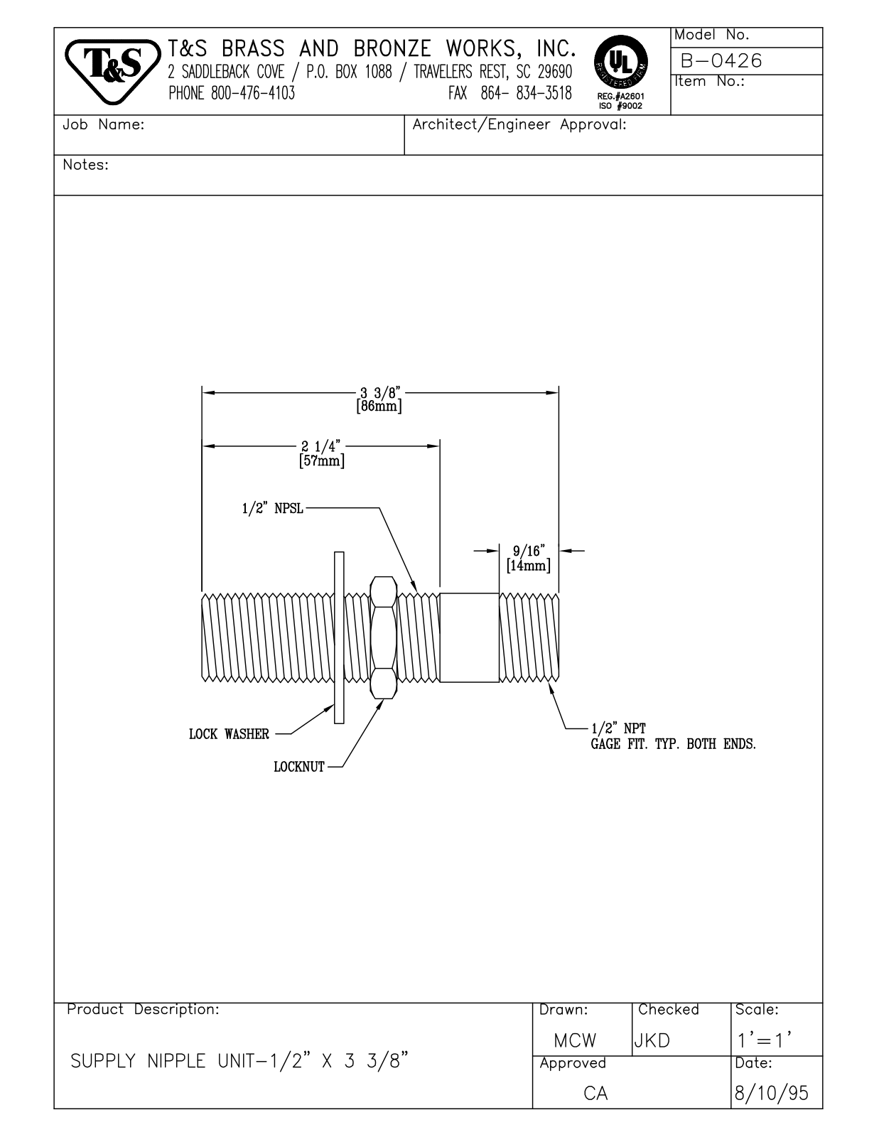 T & S Brass & Bronze Works B-0426 General Manual