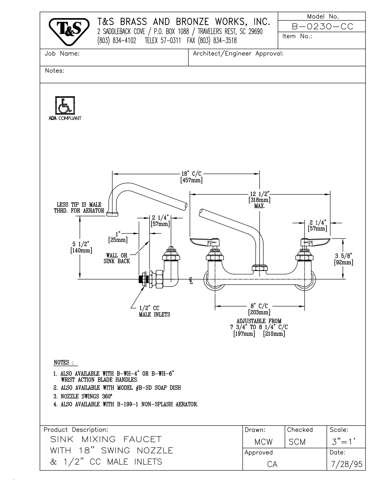 T & S Brass & Bronze Works B-0230-CC General Manual