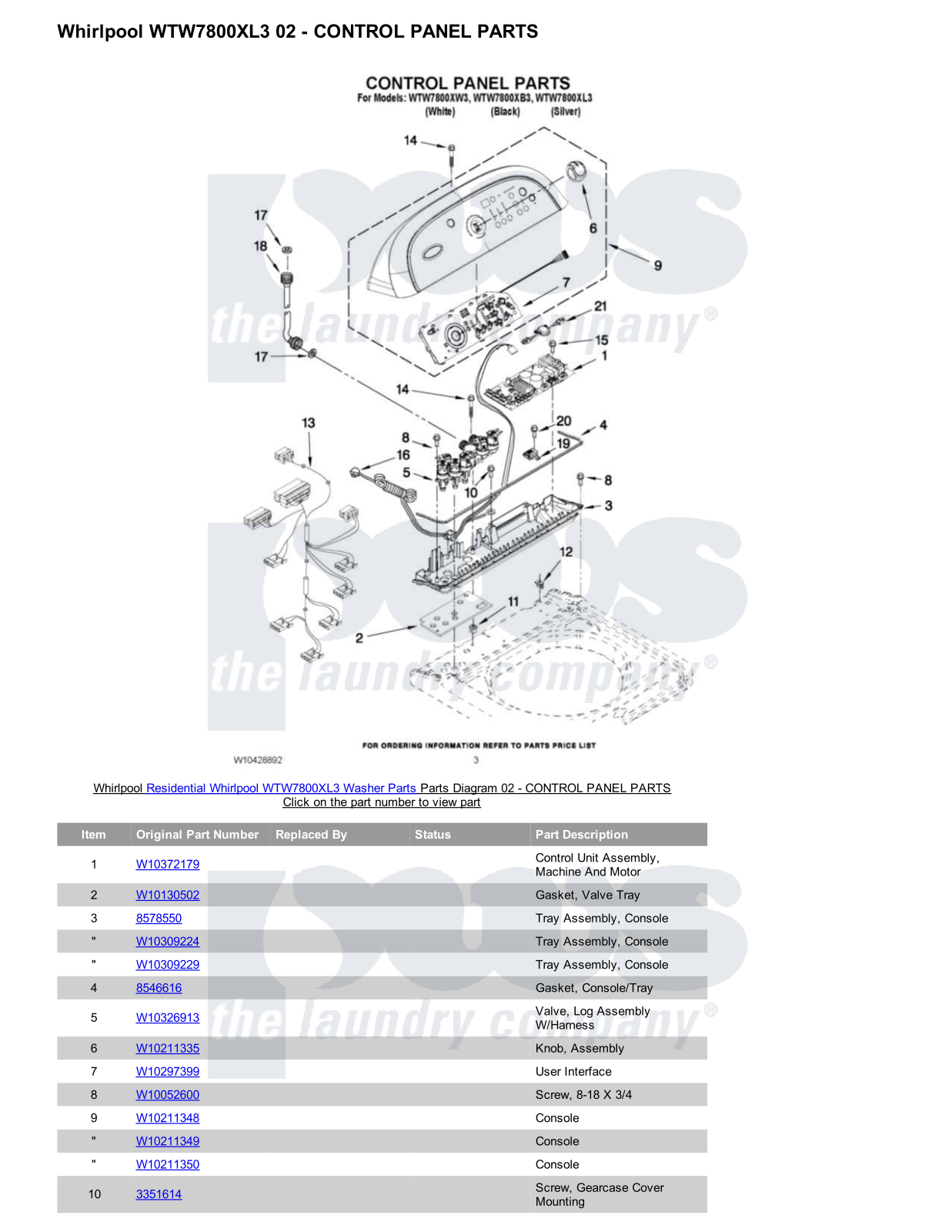 Whirlpool WTW7800XL3 Parts Diagram