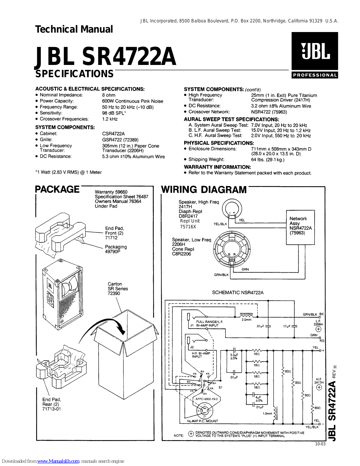 JBL SR4722A Technical Manual