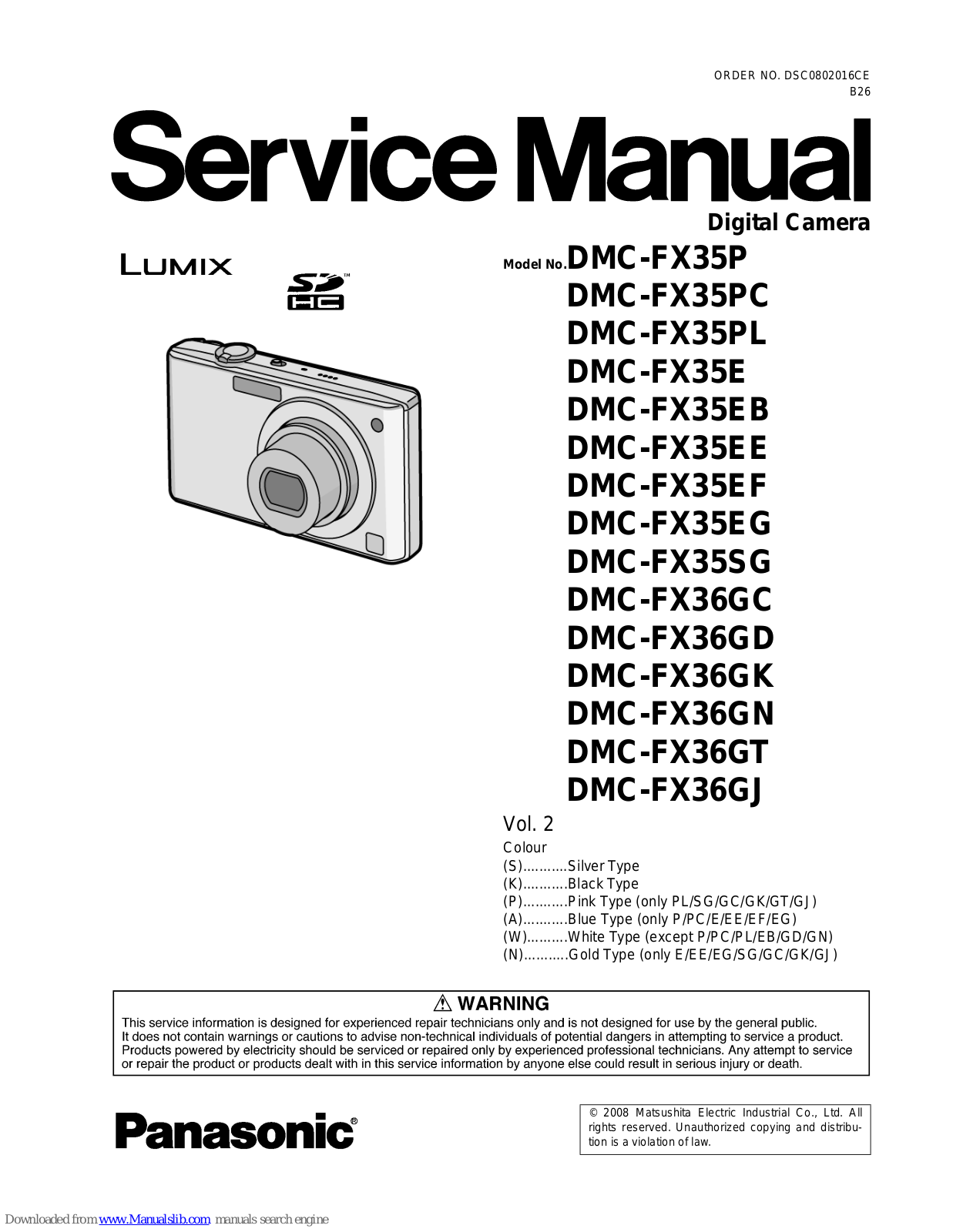 Panasonic DMC-FX35PL, DMC-FX35EB, DMC-FX35PC, DMC-FX35E, DMC-FX35P Service Manual