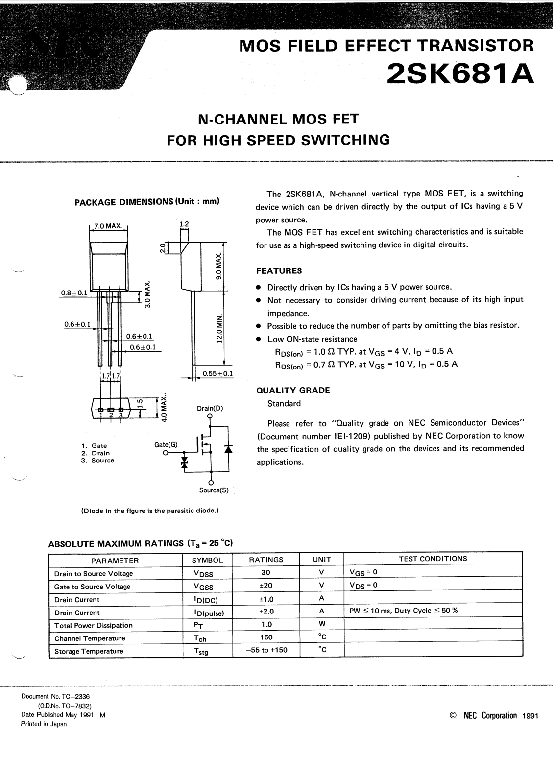 NEC 2SK681A Datasheet