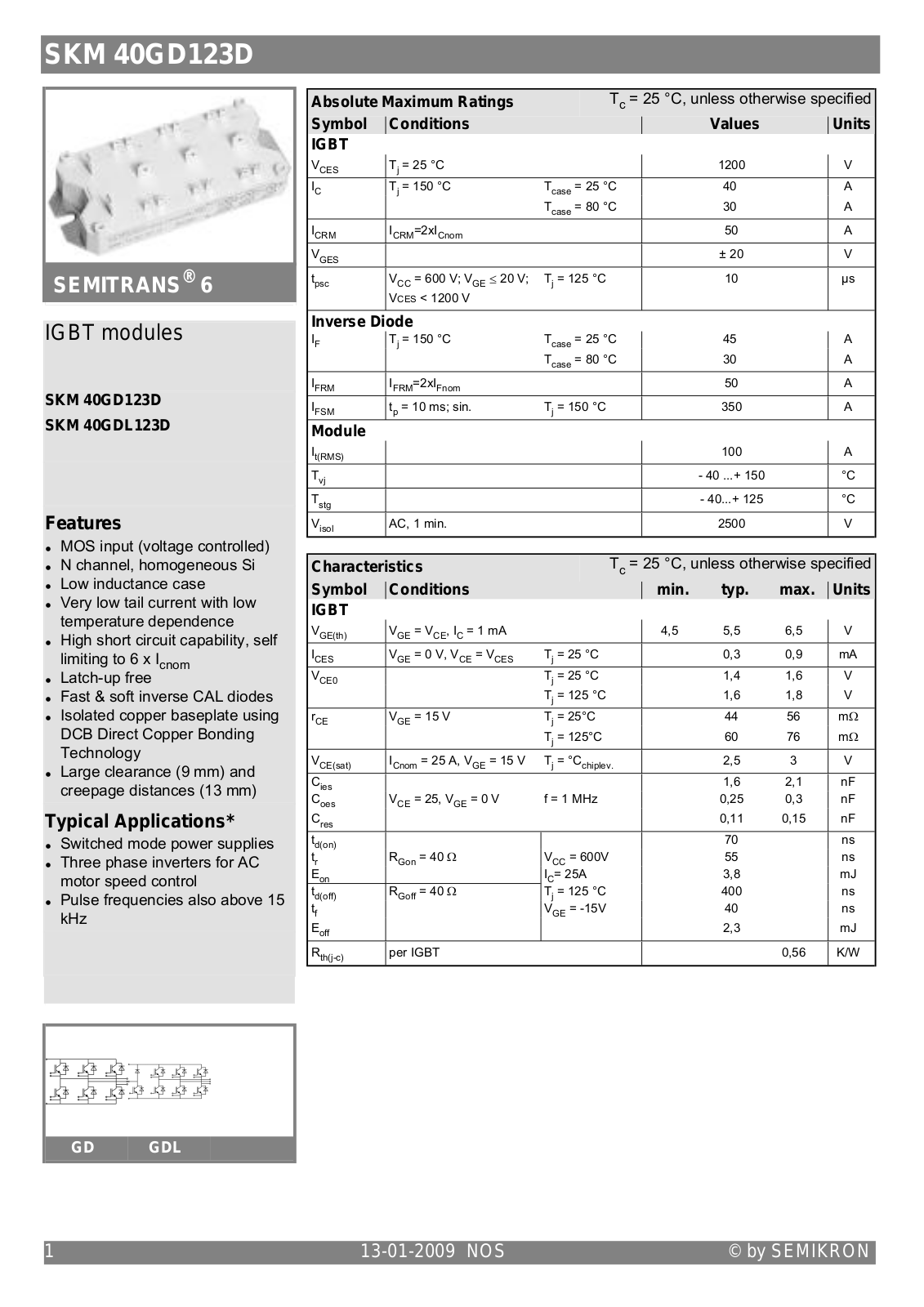 Semikron SKM40GD123D Data Sheet