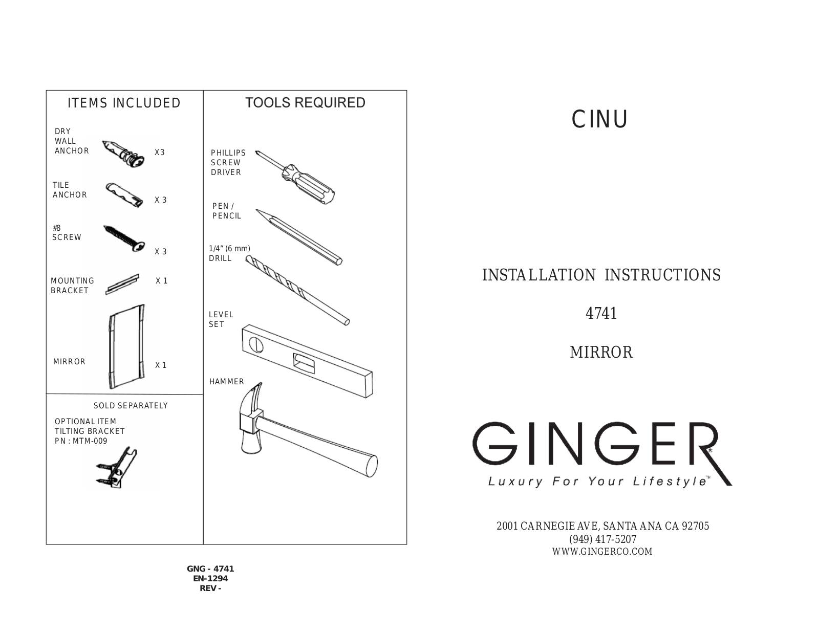 Ginger 4741 Installation Manual