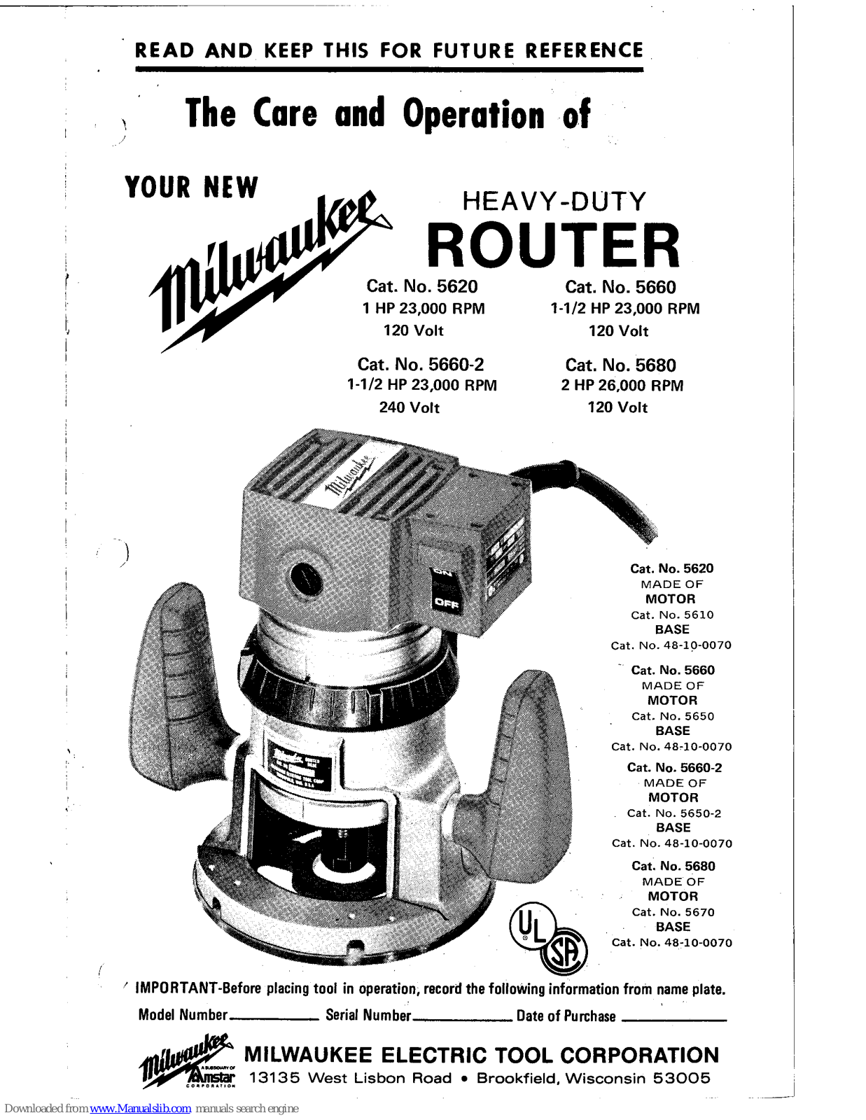 Milwaukee 5620, 5660-2, 5680, 5660 User Manual