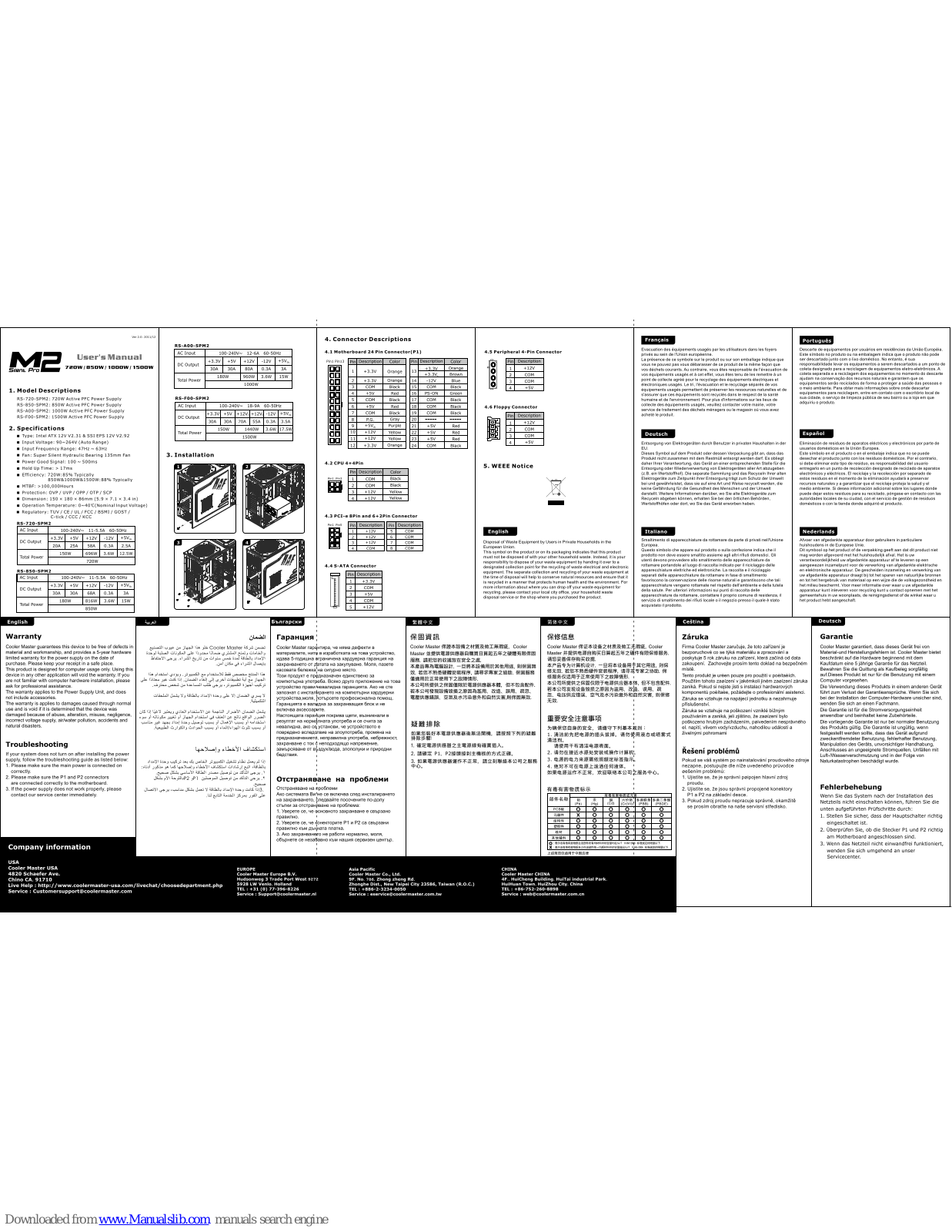 Cooler Master M2 Silent Pro, Silent Pro M2 RS-720-SPM2, Silent Pro M2 RS-850-SPM2, Silent Pro M2 RS-A00-SPM2, Silent Pro M2 RS-F00-SPM2 User Manual