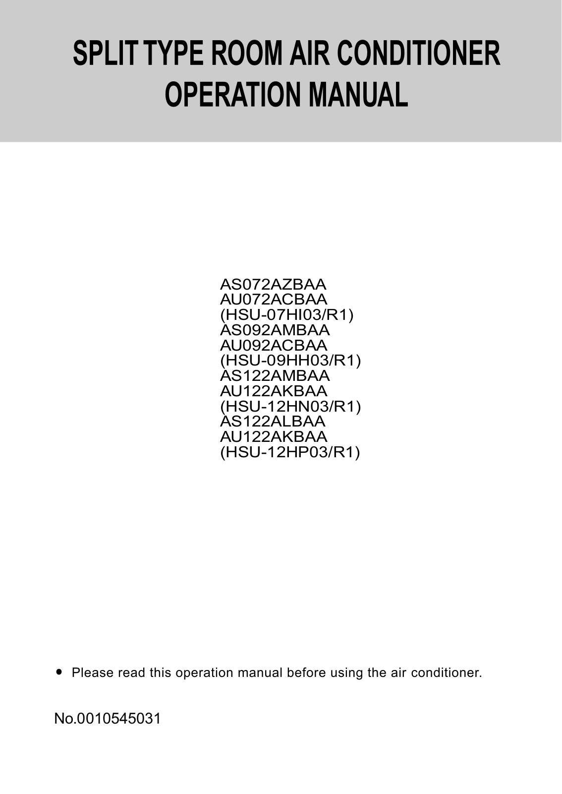 Haier HSU-12HN03R1, HSU-07HI03R1, HSU-09HH03R1 User Manual