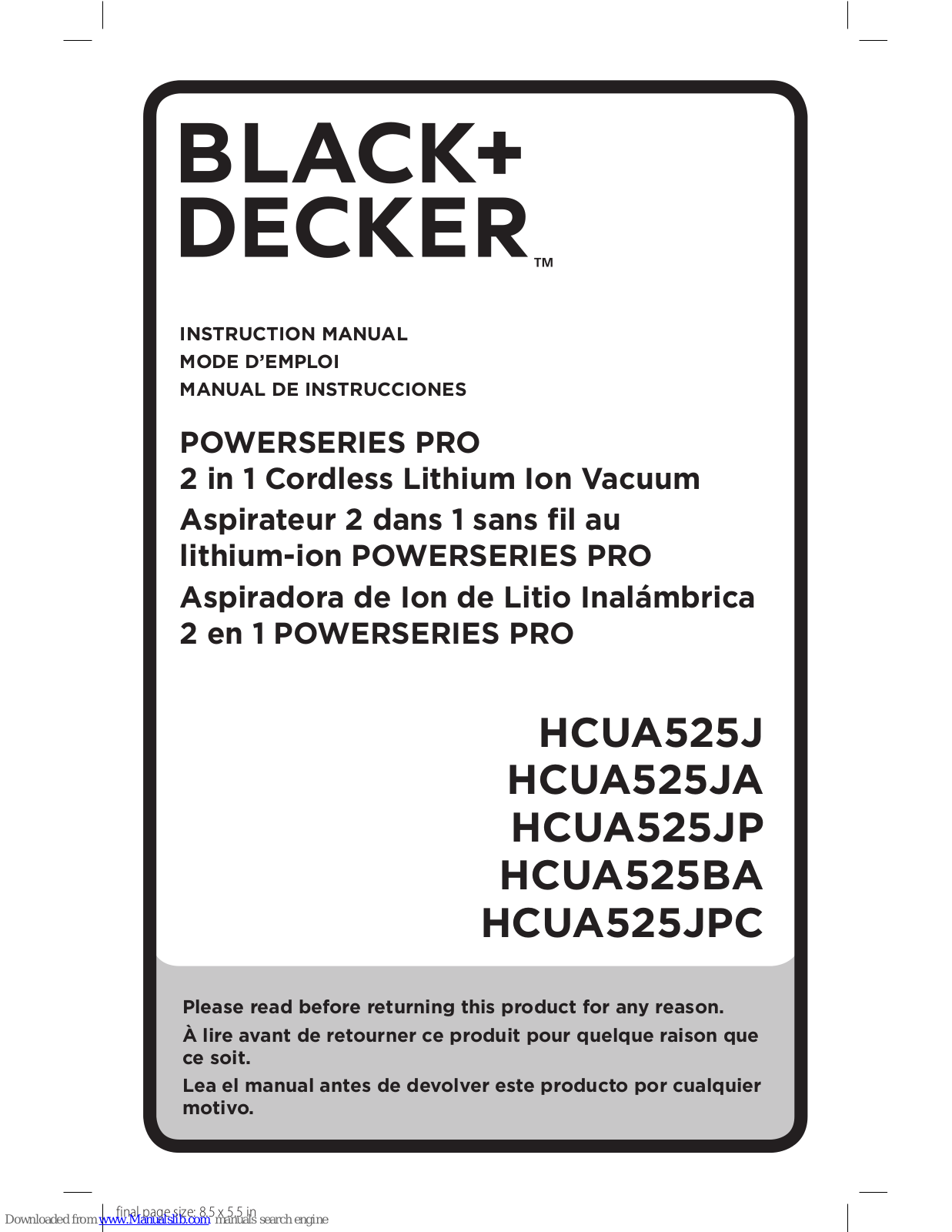 Black+Decker HCUA525J, HCUA525JA, HCUA525JPC, HCUA525JP, HCUA525BA Instruction Manual