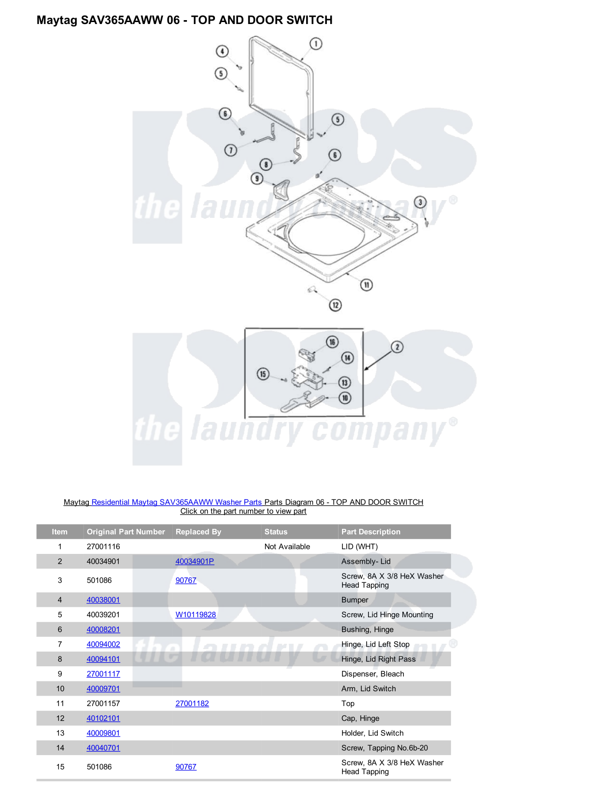 Maytag SAV365AAWW Parts Diagram