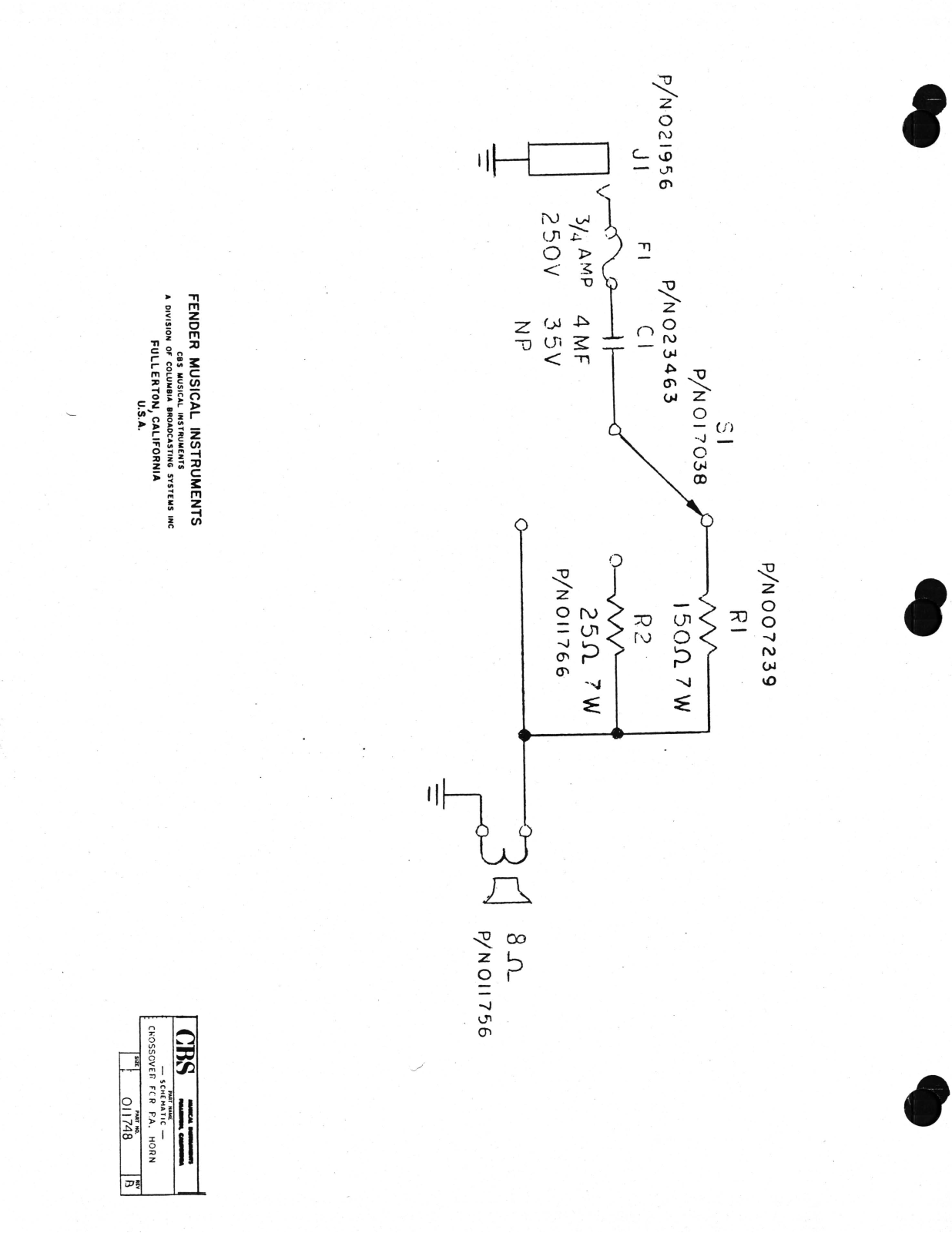 Fender pa horn crossover schematic