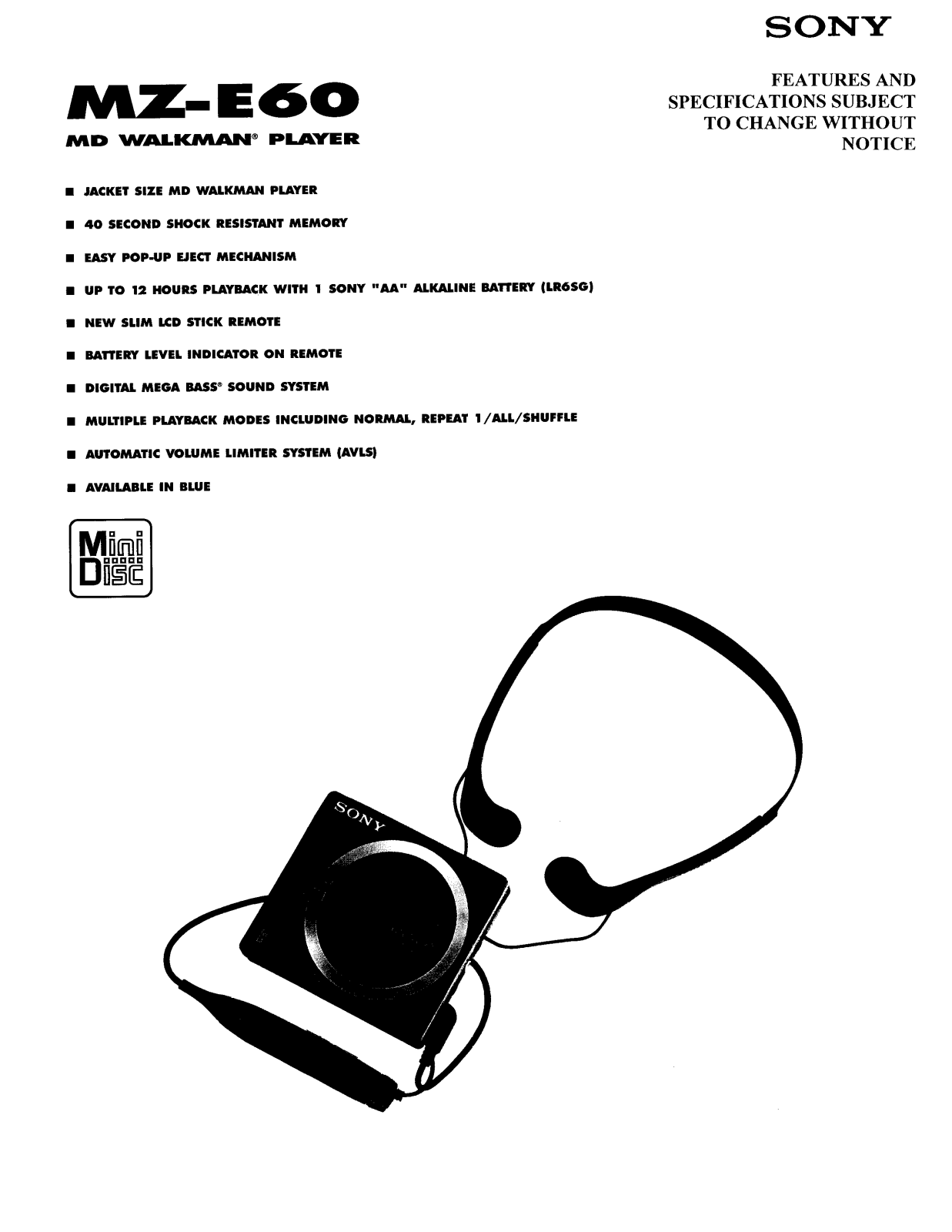 Sony MZ-E60 BROCHURE