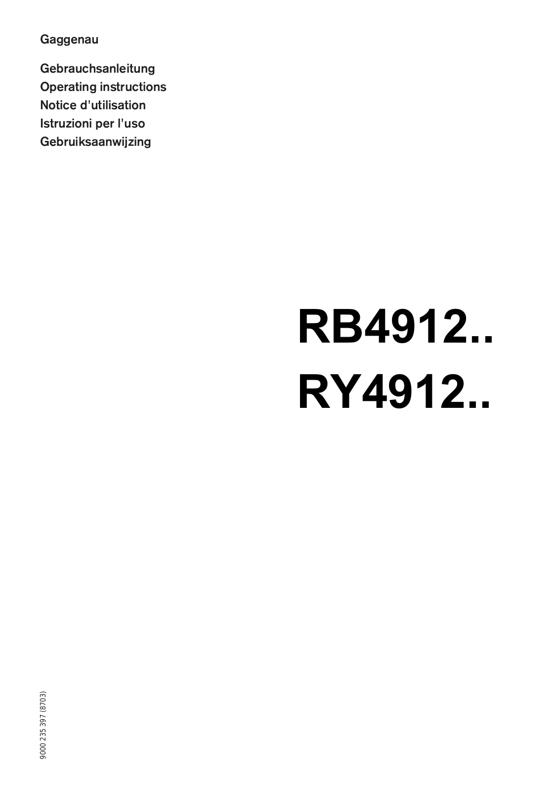 GAGGENAU RY 491 User Manual