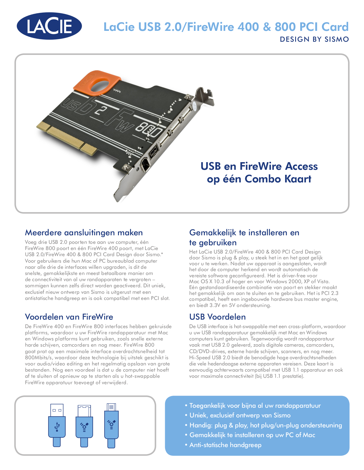 Lacie FIREWIRE 400 USB 2.0 PCI CARD, 800 USB 2.0 PCI CARD DATASHEET