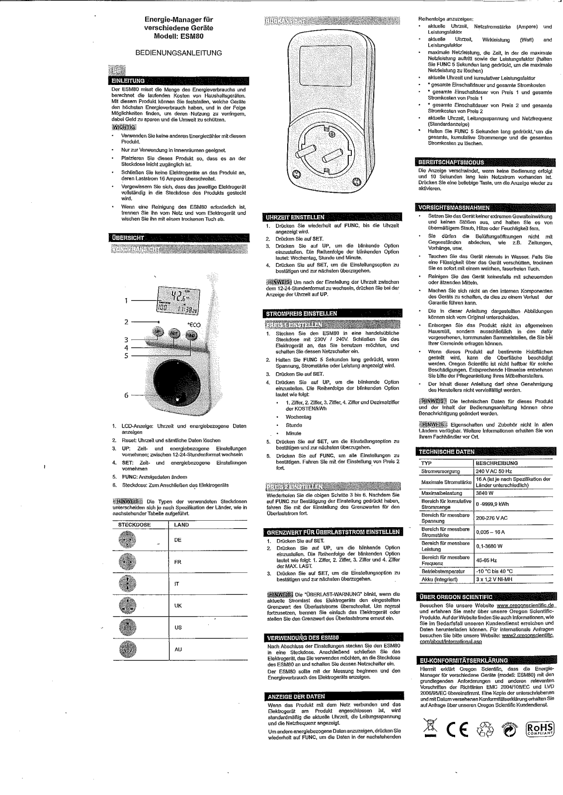 Oregon Scientific ESM 80 User manual