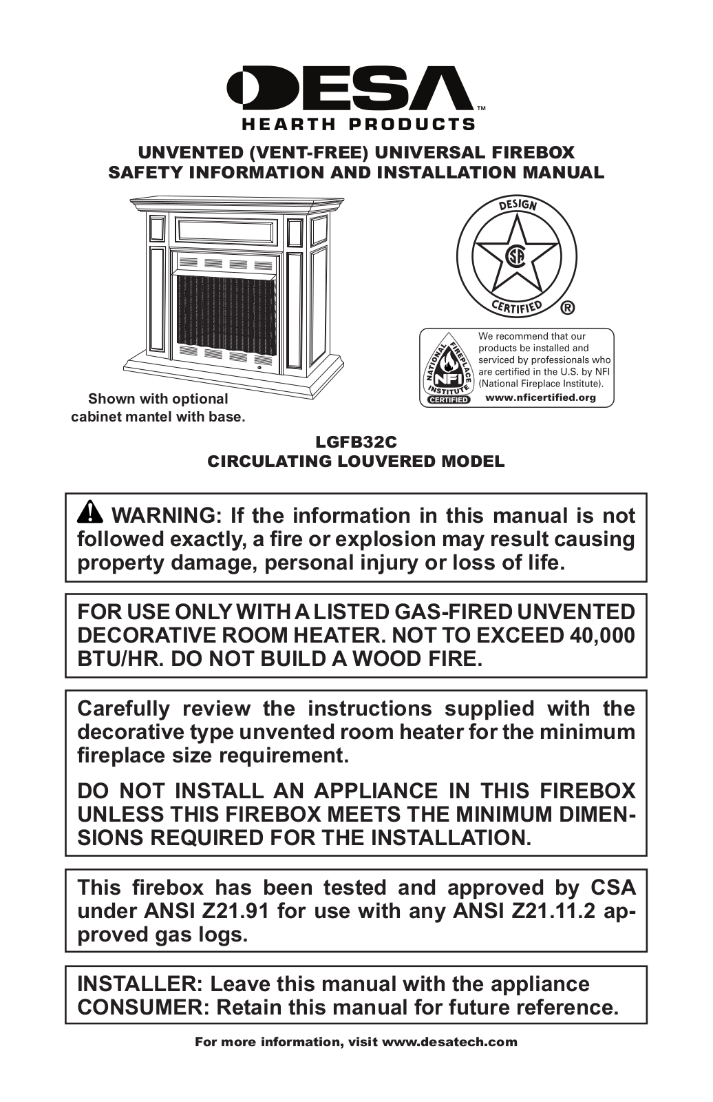 Desa LGFB32C User Manual