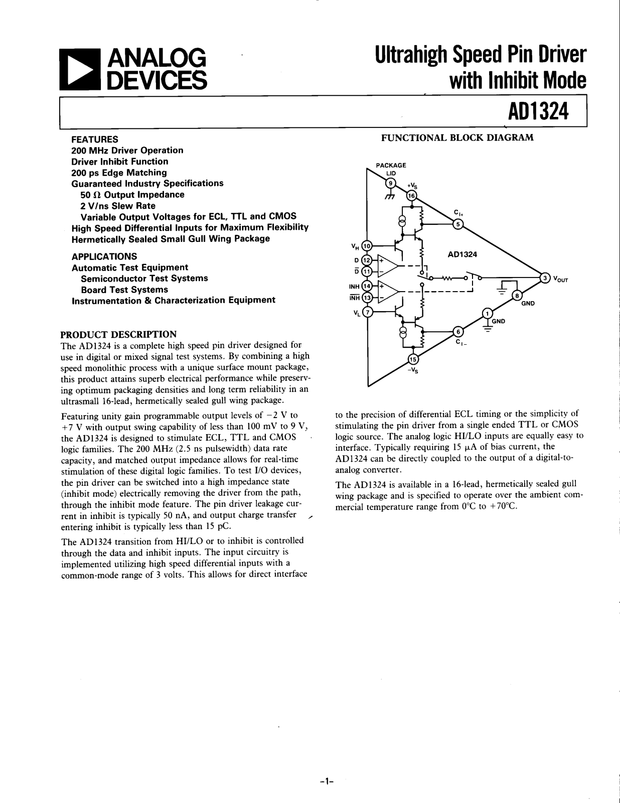 Analog Devices AD1324KZ Datasheet