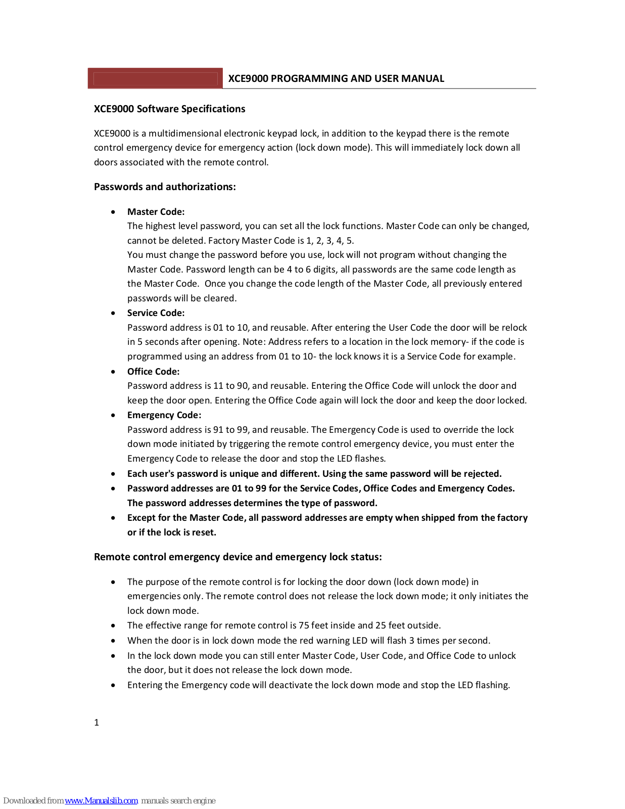 TownSteel XCE9000 series Programming And Users Manual