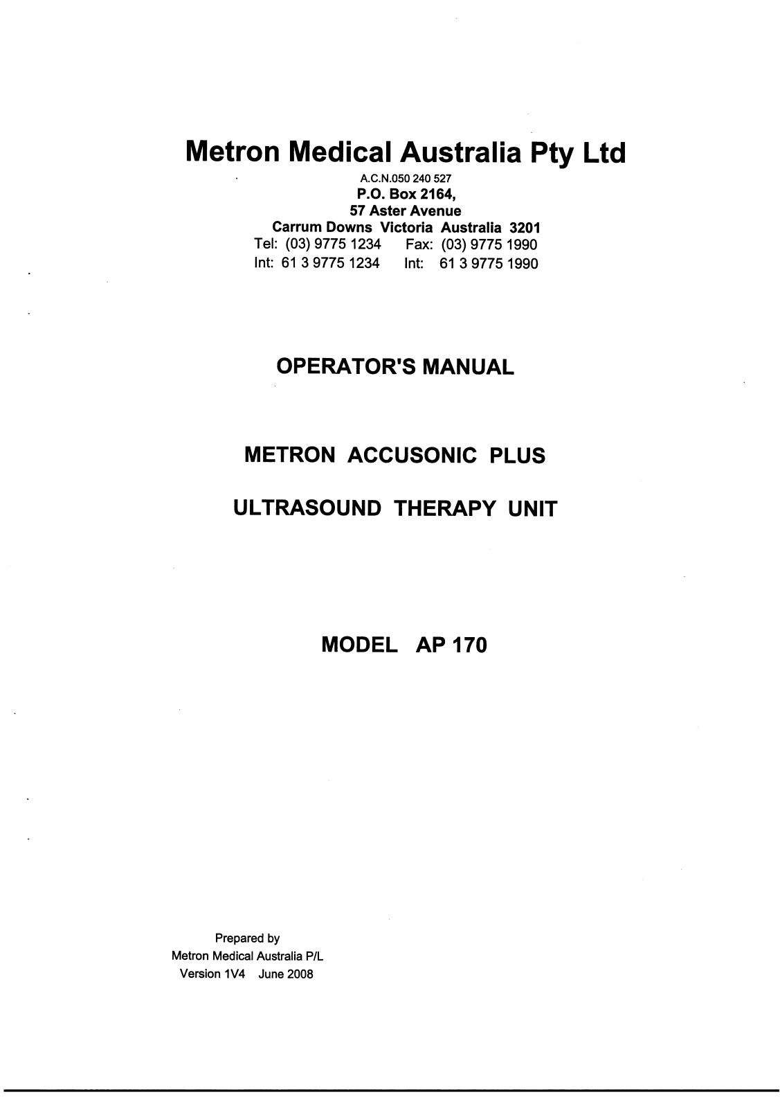 Metron AP-170 User manual