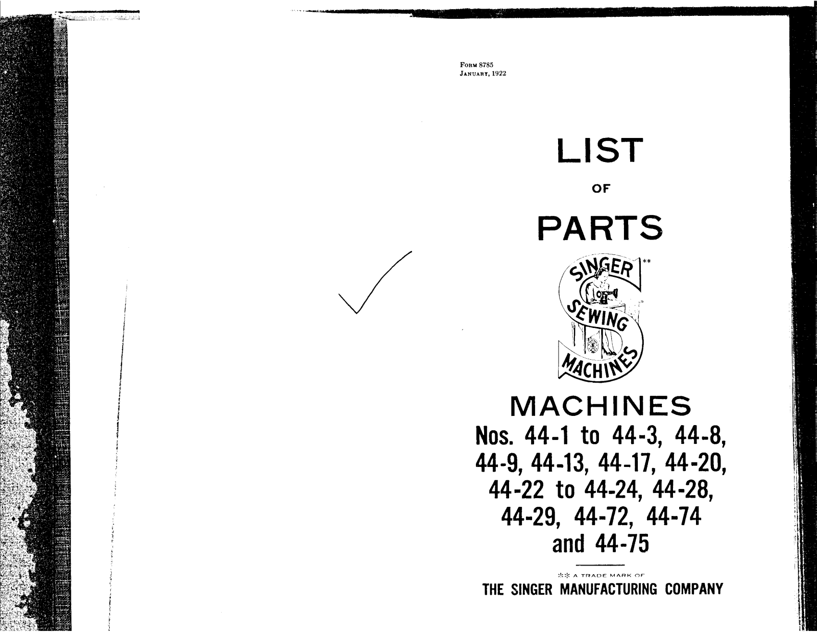 SINGER 44-1, 44-2, 44-3, 44-8, 44-9 Parts List