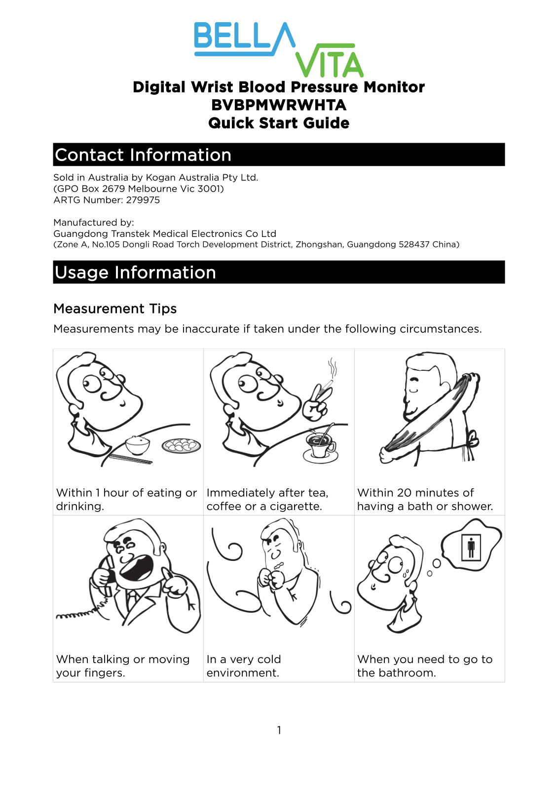 BellaVita BVBPMWRWHYA Quick Start Guide