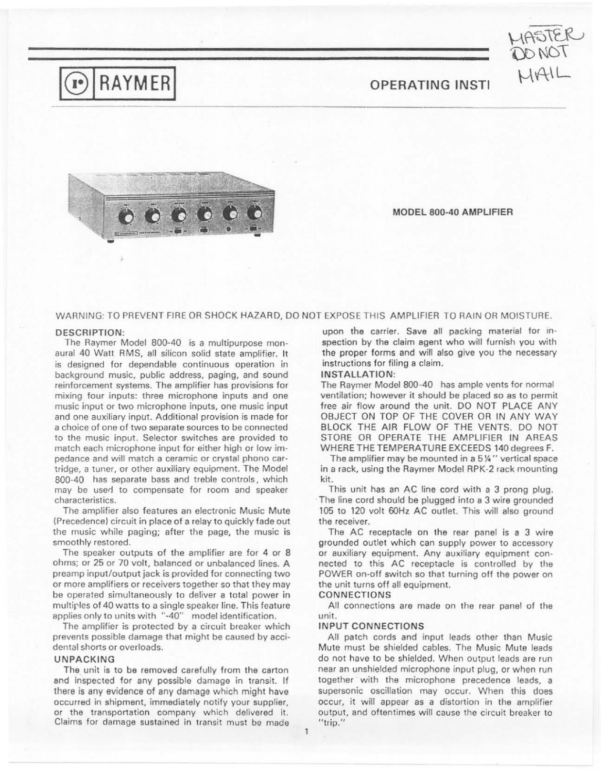 Telex 800-40 User Manual