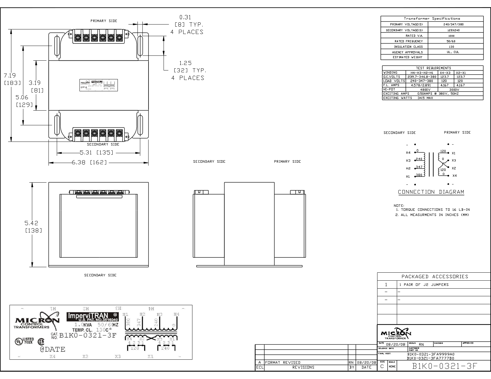 Micron Industries B1K0-0321-3F Specification Sheet