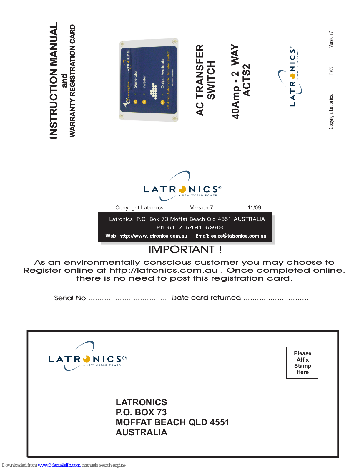 Latronics ACTS2 Instruction Manual - ManualMachine.com
