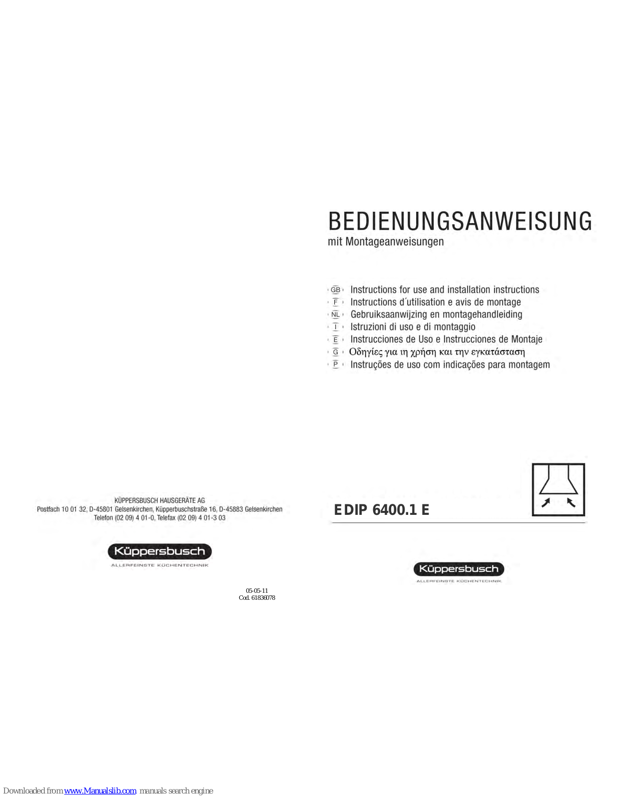 Küppersbusch EDIP 6400.1 E Instructions For Use And Installation Instructions