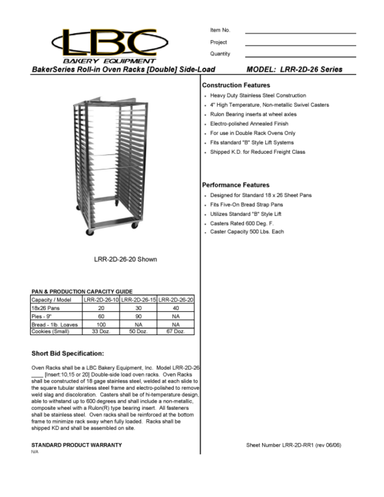 LBC Bakery Equipment LRR-2D-26-10 User Manual