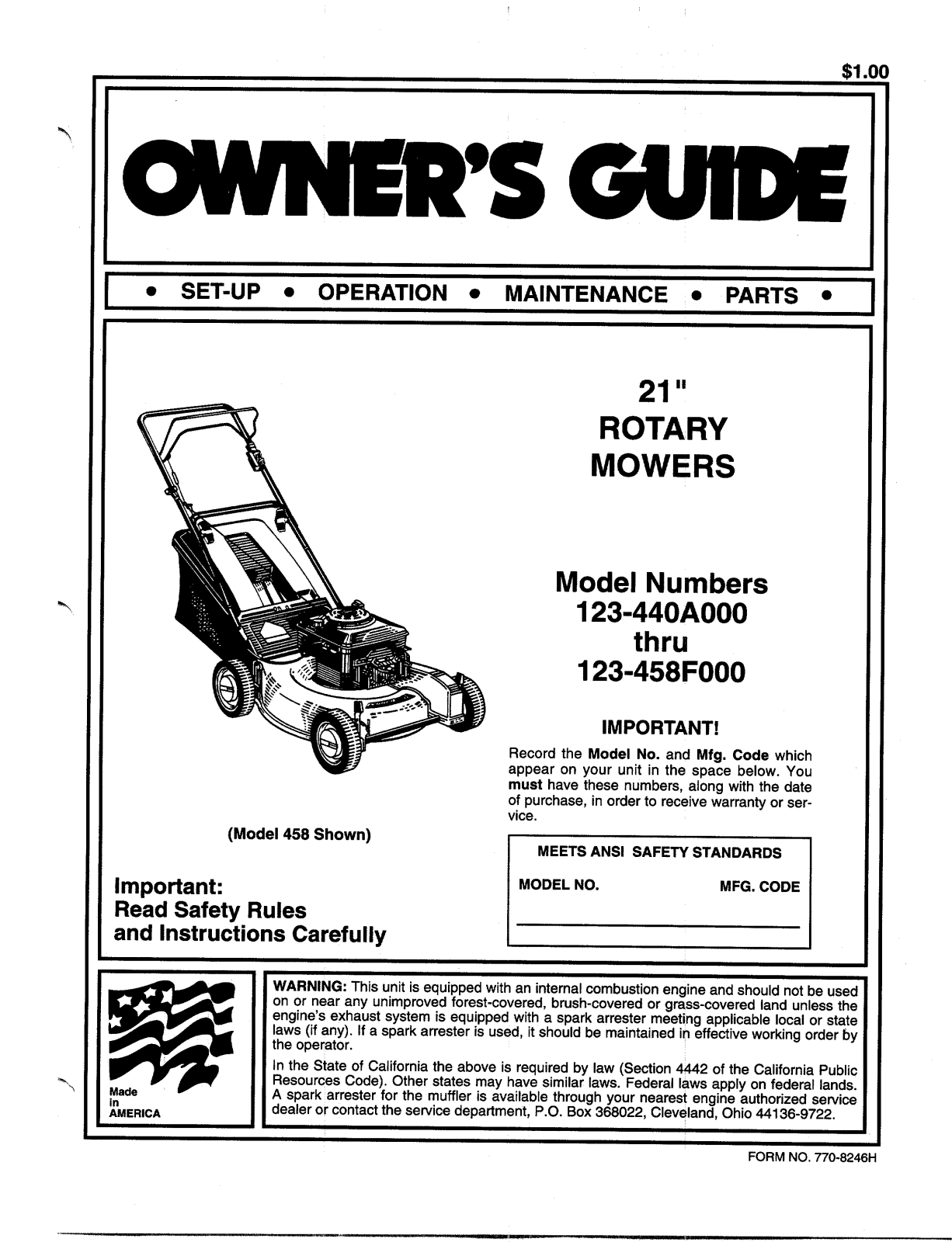 MTD 123-458F000, 123-440A000 User Manual