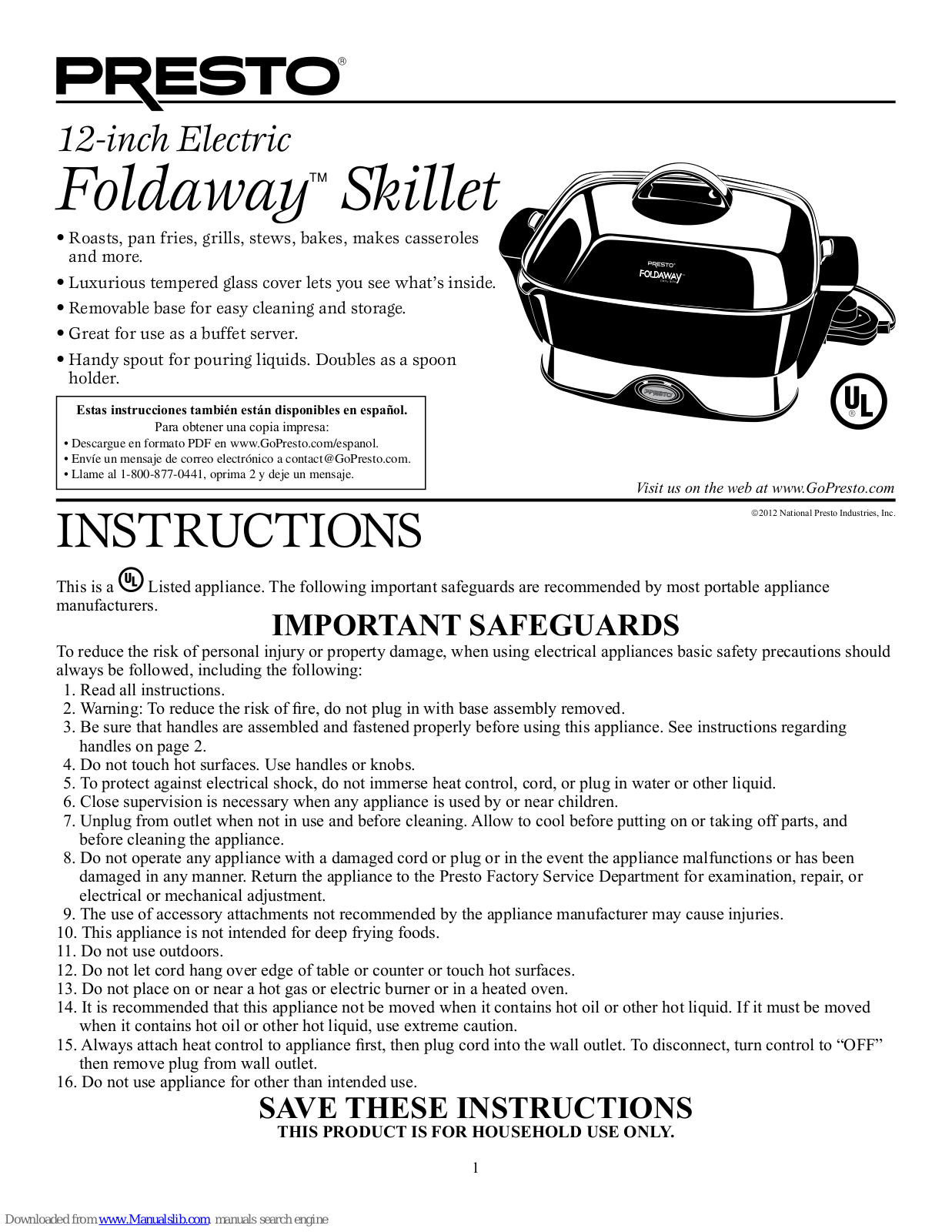 Presto Foldaway Instructions Manual