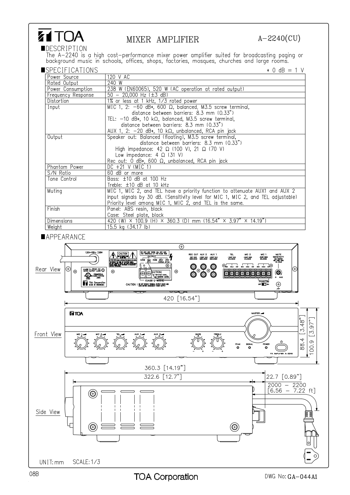 TOA A-2240 CU User Manual