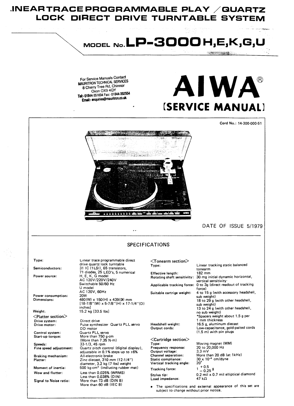 Aiwa LP-3000 Service Manual