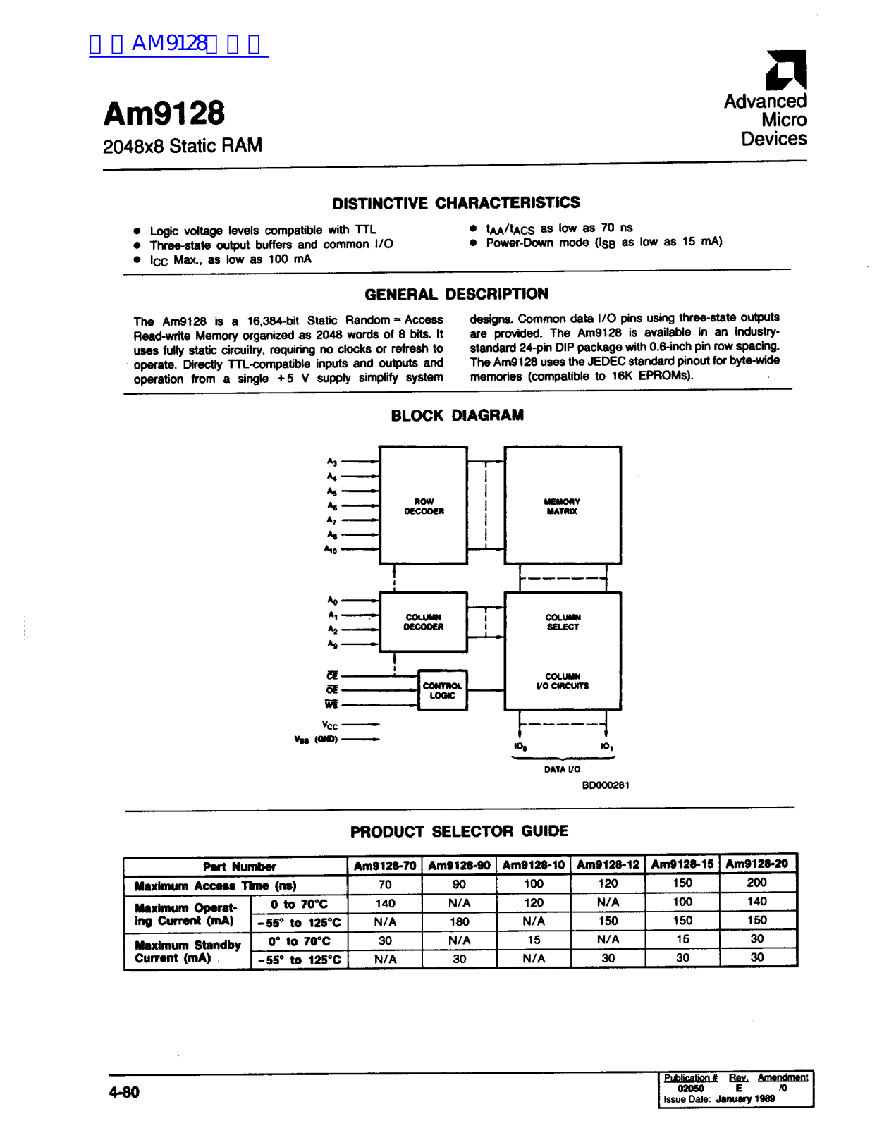 ADVANCED MICRO DEVICES am9128 Service Manual