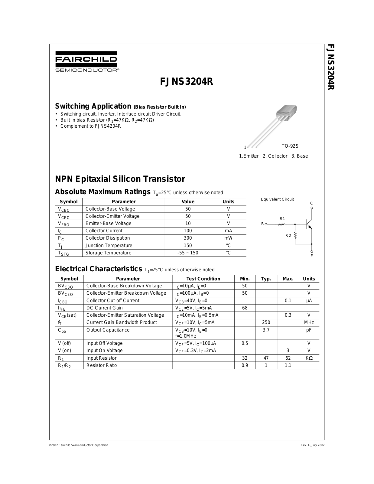 Fairchild Semiconductor FJNS3204R Datasheet