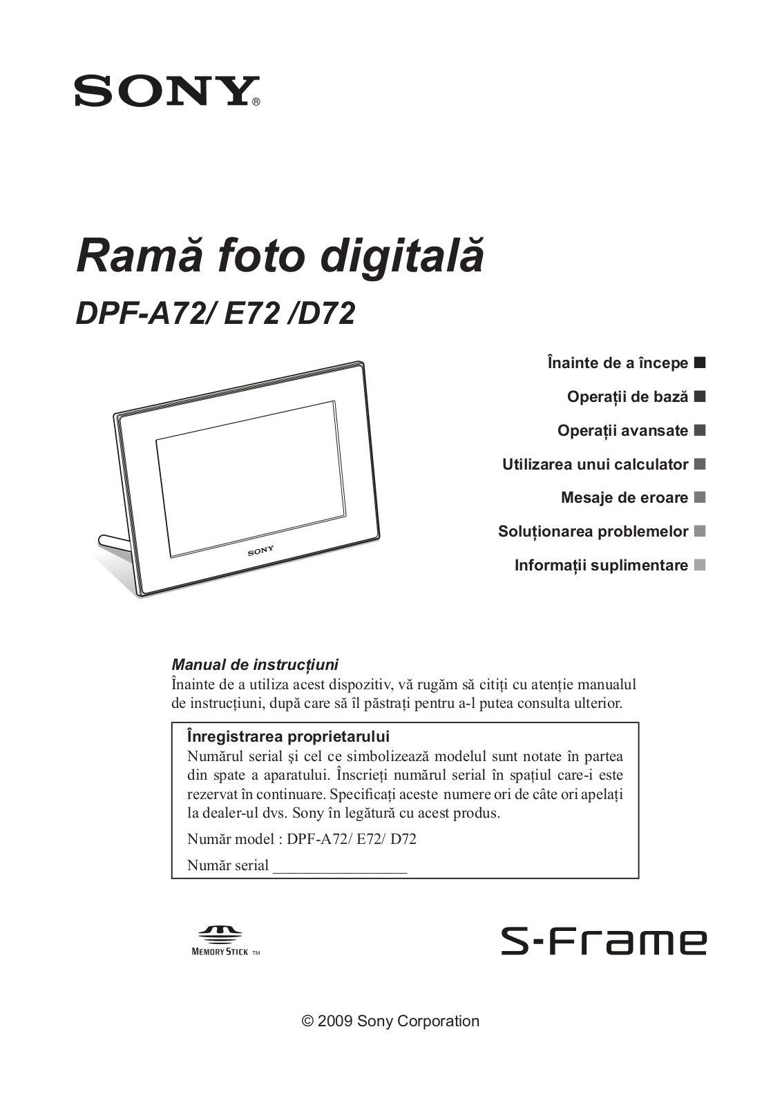 Sony DPF-A72N, DPF-E72N, DPF-D72N User Manual