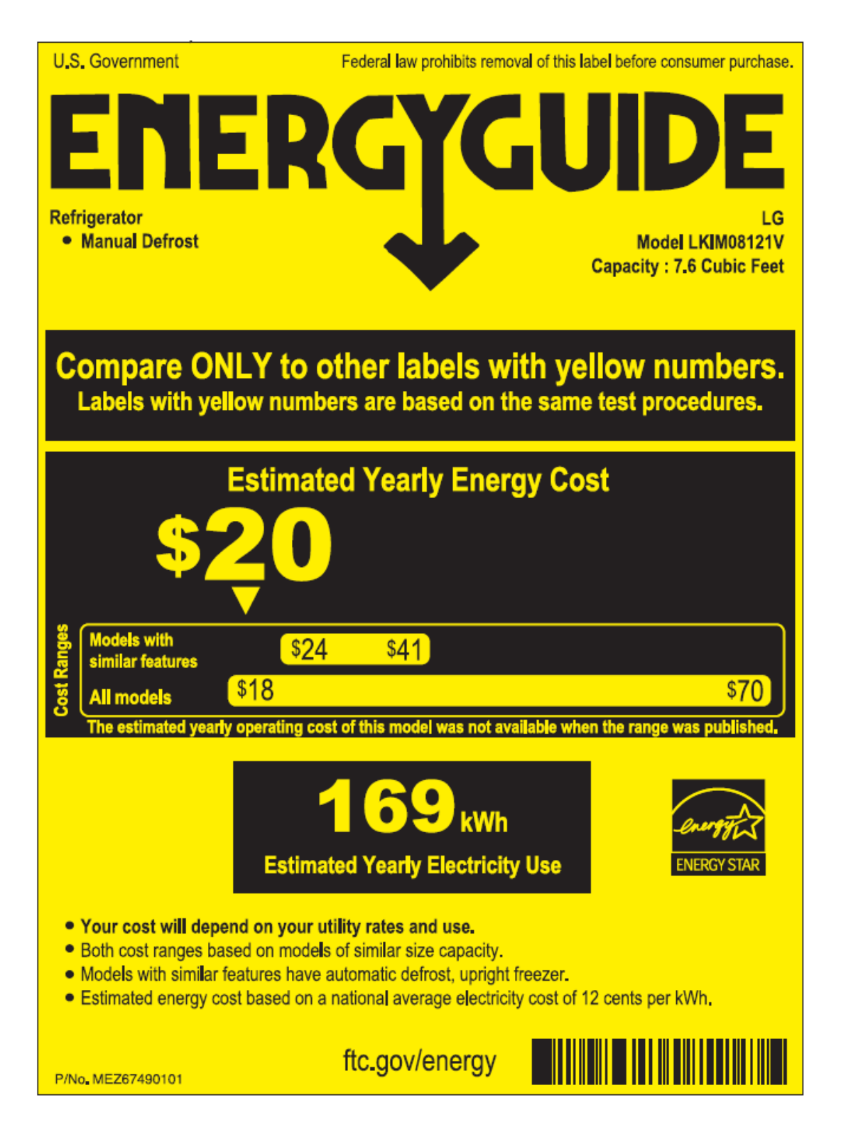 Lg LKIM08121V Energy Guide